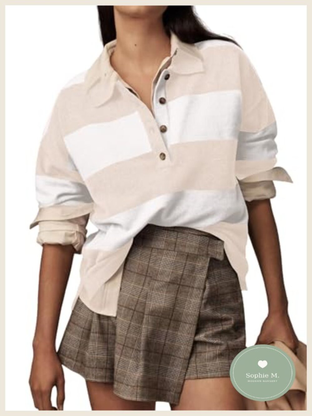 Women's Striped Polo Collar Pullover Sweater Preppy Y2K Long Sleeve Top